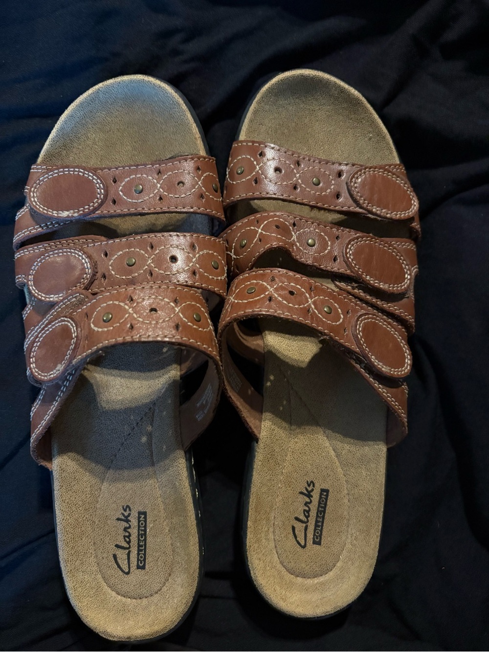 Clarks Brown Triple-Strap Leather Comfort Sandals